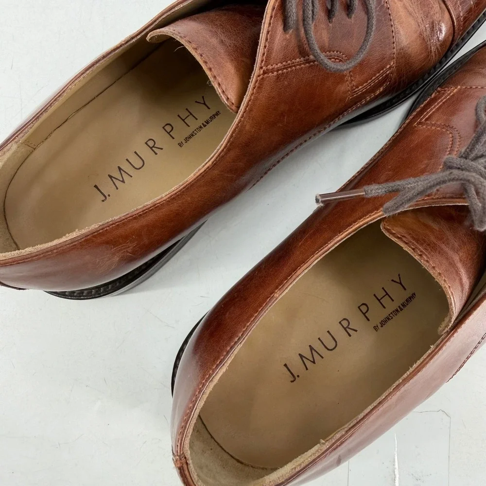 J. Murphy Johnston & Murphy Cap Toe Derby Mens 9.5‎ Brown Leather Classic Office